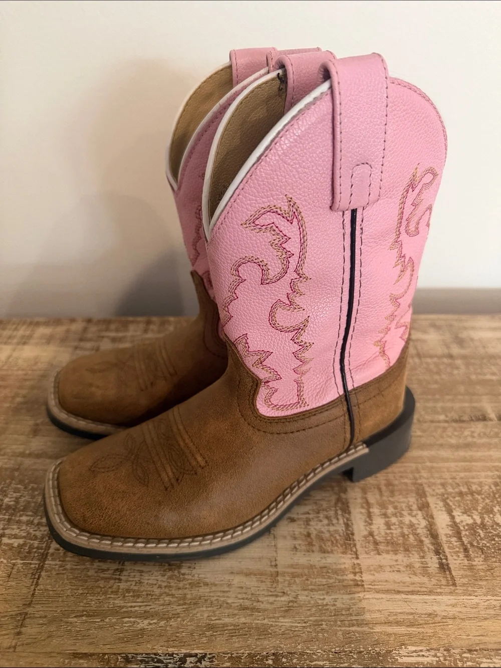 Girls' Two-Tone Pink & Brown Pull-On Western Boots